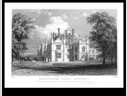 Tregothnan House, Cornwall, England. Antique Print, Steel Engraving c. 1830. Online Sale