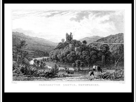 Okehampton Castle, Devonshire, England. Antique Print, Steel Engraving c. 1830. Online