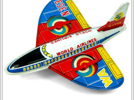 World Airlines Aeroplane. Vintage Tin Plate Novelty Toy, Saito, Japan. WA N353 RED BLUE For Cheap