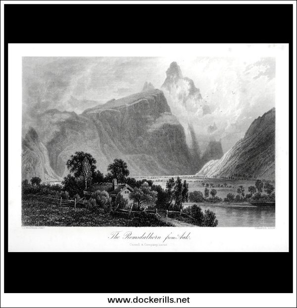 The Romsdalhorn From Aak, Norway. Antique Print, Steel Engraving, 1876. Supply