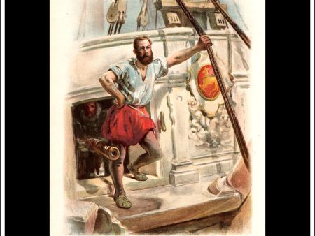 One Of Drake s Men, 1588, Her Majesty s Navy. Antique Print c. 1890. Sale