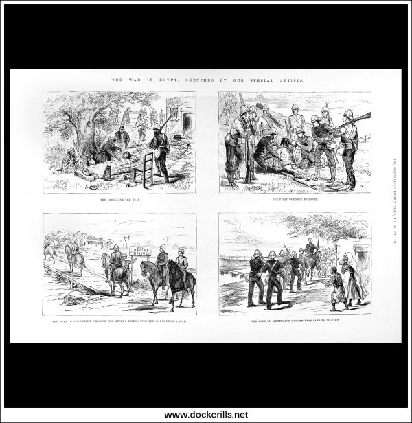 The War In Egypt: Sketches By Our Special Artists. Antique Print, Wood Engraving, The Illustrated London News Full Page, August 26th, 1882. Sale