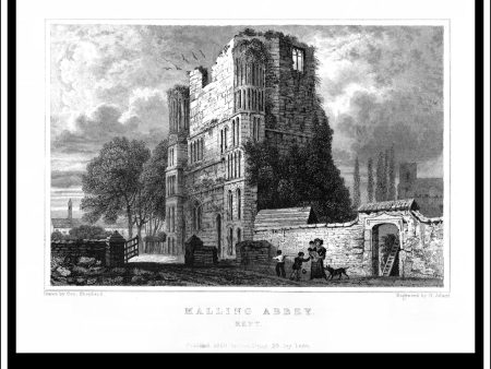 Malling Abbey, Kent, England. Antique Print, Steel Engraving 1829. Online now