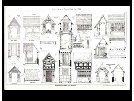 Porch Designs - The Building News. Antique Print, Lithograph 1877. Cheap