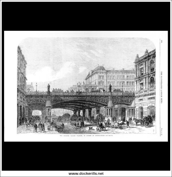 The Holborn Valley Viaduct, In Course Of Construction. Antique Print, Wood Engraving, The Illustrated London News Full Page, June 15th, 1867. Online