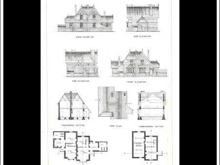 Pair Of Cottages, Bishopsteignton, Teignmouth, Devon - The Building News. Antique Print, Lithograph 1876. For Sale