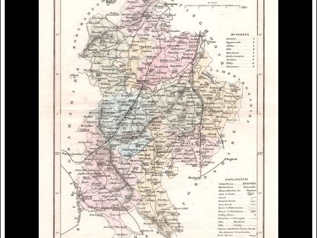 Map Of Bedfordshire, England. Antique Print, Steel Engraving c. 1846. For Discount