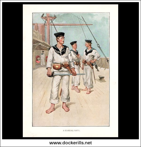 A Boarding Party, Her Majesty s Navy. Antique Print c. 1890. Supply