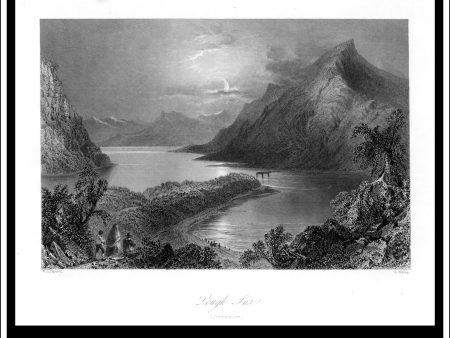 Lough Ina (Inagh), Co. Galway, Ireland. Antique Print, Steel Engraving c. 1840. Discount