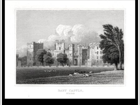 Raby Castle, County Durham, England. Antique Print, Steel Engraving c. 1830. Online now