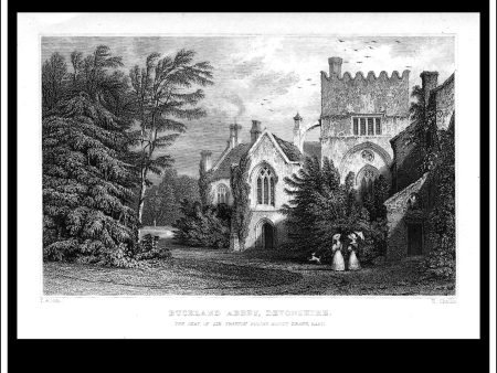 Buckland Abbey, Devonshire, England. Antique Print, Steel Engraving c. 1830. For Discount