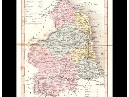 Map Of Northumberland, England. Antique Print, Steel Engraving c. 1846. Online