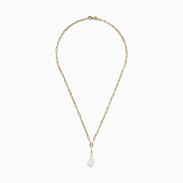 14K Gold Cultured Fresh Water Pearl Paperclip Chain Necklace Cheap