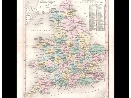 Map Of England And Wales - Counties. Antique Print, Steel Engraving c. 1846. Fashion