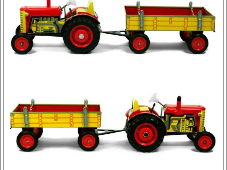 Zetor Tractor & Trailer (Red). Tin Plate Toy, Kovap, Czech Republic. Online Hot Sale