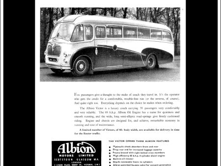 Albion Victor Bus Coach. Original Vintage Advert From March, 1955. Discount