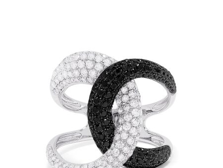 14K White Gold Black and White Diamond Fashion Ring, 1.56 TCW Online Sale