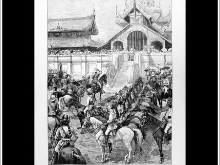 Our Troops In Burmah: Reception Of General Sir F. Roberts In Mandalay. Antique Print, Wood Engraving, The Illustrated London News Full Page, January 8th, 1887. Online