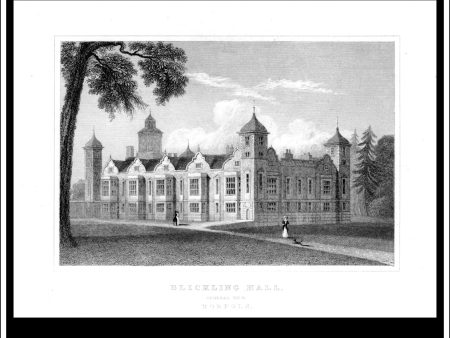 Blickling Hall, General View, Norfolk, England. Antique Print, Steel Engraving c. 1830. Discount