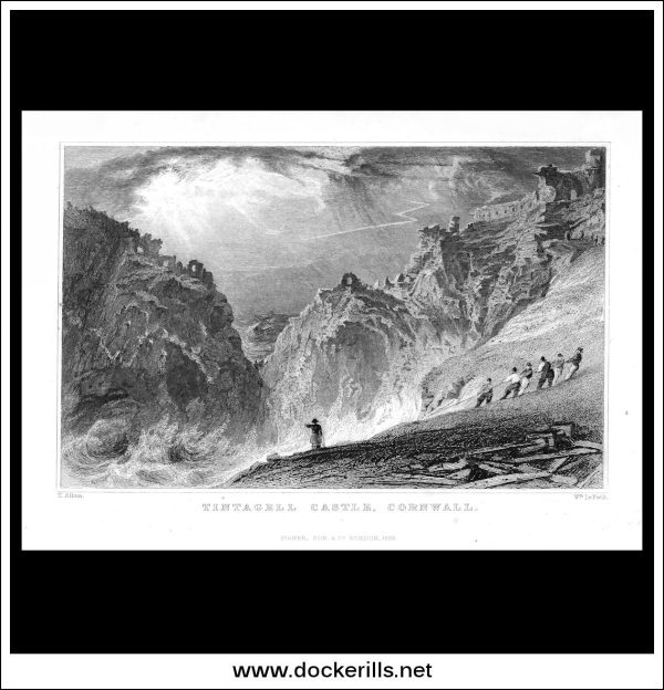 Tintagel Castle, Cornwall, England. Antique Print, Steel Engraving 1832. For Discount