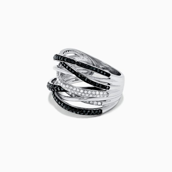 14K White Gold Black and White Diamond Ring, 0.74 TCW For Cheap