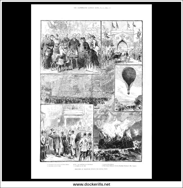 Sketches At Bradford During The Royal Visit. Antique Print, Wood Engraving, The Illustrated London News Full Page, July 1st, 1882. Online Sale