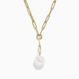 14K Gold Cultured Fresh Water Pearl Paperclip Chain Necklace Cheap