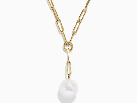 14K Gold Cultured Fresh Water Pearl Paperclip Chain Necklace Cheap