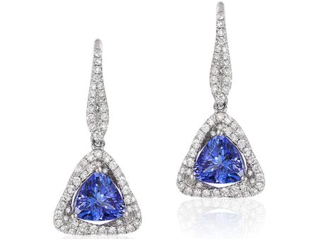 14K White Gold Trillion Tanzanite and Diamond Earrings, 1.62 TCW Fashion