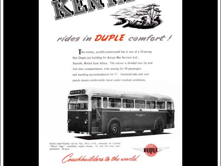 Duple Bus Coach. Original Vintage Advert From January, 1952. Kenya For Discount