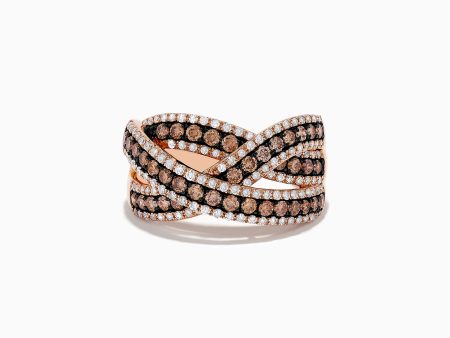 14K Rose Gold Diamond Criss Cross Ring, 1.06 TCW Online Sale