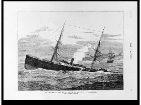 The Collision Off Dover, Sinking Of The Strathclyde. Antique Print, Wood Engraving, The Graphic Full Page, February 26th, 1876. Supply