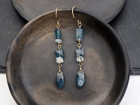 Moss Kyanite and Aquamarine Long Earrings Online