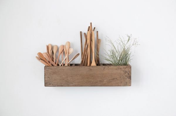 Reclaimed Wood Wall Container with 3 Sections Online Sale