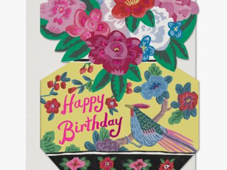 Ornate Flower Vase Happy Birthday Greeting Card on Sale