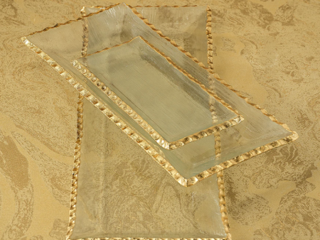 Textured Glass Rectangular Trays with Gold Rim Hot on Sale